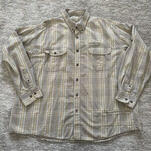 Cabelas Mens 2XL Long Sleeve Button Shirt Brown Utility Fishing Camp Pockets